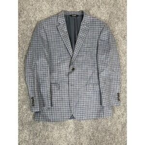 JO S A Bank  Mens Wool Silk Linen Plaid  Sport Blazer Gray Tailored Fit Size 44R
